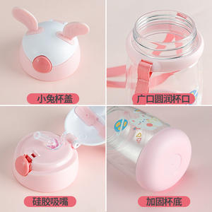 Botella de agua portátil de plástico de gran capacidad con diseño de conejo de verano para niños, ideal para la vuelta al cole, con un lindo diseño de animales. - Product Image 5