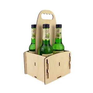 בירה מוביל DIY מתקפל חד פעמי. 4 בקבוקים בר Caddy סל פיקניק בעל בירה עץ