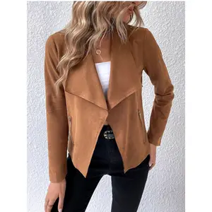 Wholesale 2024 fashion sexy women Leather zipper Turn-down Collar coats