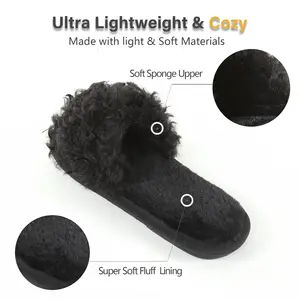 Women's Furry Slippers Open Toe Fuzzy Slippers Curly Faux Fur Fluffy Slippers