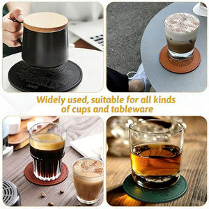 Custom logo Printed Luxury Eco-Friendly Waterproof Non-Slip Vintage Brown Round PU Leather <b>Coasters</b> Set for <b>Drinks</b> - Product Image 5
