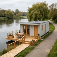 Maisonnette de bureau préfabriquée en panneaux sandwich respirants, avec terrasse en bois, design chinois, salle de bain, pour centre commercial ou bord de rivière, garantie 5 ans