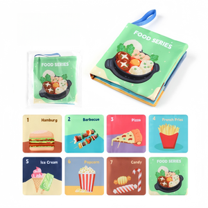 Juego de Libros de Tela Suave, 4 Páginas, 8 Caras, para Niños Pequeños, <span class=keywords><strong>Libro</strong></span> Educativo de Vocabulario con Animales, Comida, Números y Diseños - Product Image 1