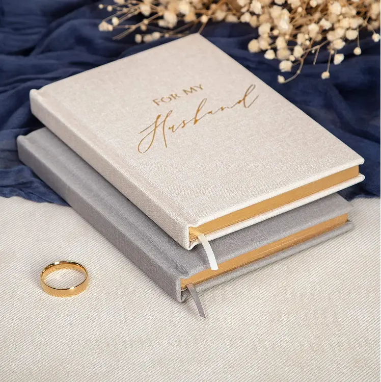 Tela impresa personalizada para esposa, cuaderno diario, planificador diario, diario de cuero de oro rosa, tapa dura, 120 hojas, paquete de caja de libro