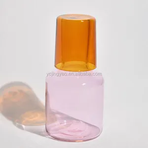 定制吹制高硼硅粉红色床头玻璃饮料玻璃瓶琥珀色杯