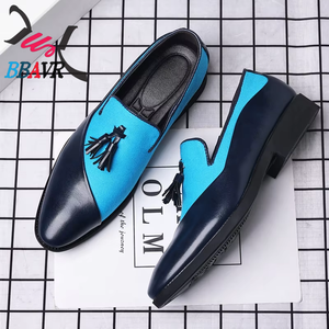 BBAVR Mocasines de cuero azul y negro para hombre, con punta en pico, sin cordones, transpirables, zapatos formales para fiesta - Product Image 1