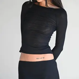 DSB 2023 Осенняя женская одежда новая Сетчатая футболка с длинным рукавом и открытой спиной