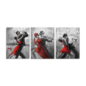 Abstract Dance wall Art Frame Tango Black and white canvas Wall Art 3 panels red and black dancer set Kitchen home decor