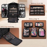 Valise de Maquillage Professionnelle Pliable à Roulettes en Tissu Oxford Grande Capacité avec Compartiment Extensible Zippé pour Technicien(ne) Ongulaire et Coiffeur(se)