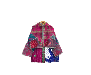 Handmade Vintage Kantha Winter <b>Jacket</b>-Breathable Quilted Patchwork <b>Hippie</b> Coat with Horn Buttons - Product Image 1