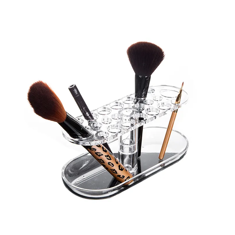 New Design Makeup Brush Holder Organizer Clear Transparent Oval Hollow Make Up Brush Holder