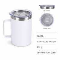 BPA-vrij 12oz 304 roestvrijstalen vacuüm geïsoleerde koffiemok met handvat voor warme/koude dranken, 12 uur temperatuurbehoud, zakelijk cadeau