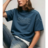Camiseta de Cuello Redondo Extra Grande de Punto Grueso Personalizada, Camiseta Holgada con Efecto Deslavado Vintage para Hombre
