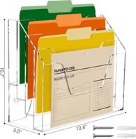 Caja de Almacenamiento Acrílica Transparente, Organizador de Archivos y Correo de Escritorio, Montado en la Pared, 4 Niveles, Ganchos Adhesivos Pulidos X2, Revistero de Oficina