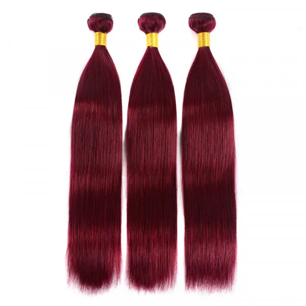 99J/Burgundy Human Hair Bundles With Closure 4x4 Red Color Brazilian Straight Hair Weave Bundles With Closure Non-Remy Hair