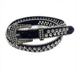 Cinturón de Mujer con Patrón de Cocodrilo, Cuero Artificial PU, Decoración de Diamantes en Una Sola Hilera, Cinturón Delgado con Hebilla de Aleación e Incrustaciones de Diamantes de Imitación - Product Image 2