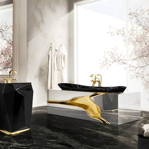 <span class=keywords><strong>Baignoire</strong></span> autoportante en marbre italien avec <span class=keywords><strong>douche</strong></span> en acier inoxydable craquelé, robinet de salle de bain de luxe haut de gamme inclus (non inclus) - Product Image 4