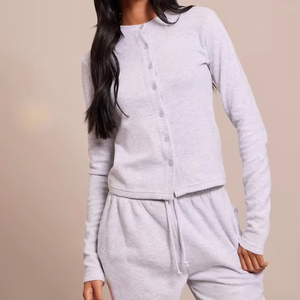 Maglietta Casual da donna a manica lunga in cotone 100% con bottoni in tinta unita con Logo personalizzato con camicia ricamata in tinta unita traspirante - Product Image 1