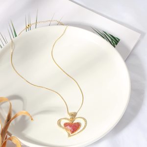 Corazón doble personalizado con colgante de circonio con microincrustaciones, collar romántico en forma de corazón, collar <span class=keywords><strong>Love</strong></span> <span class=keywords><strong>Actually</strong></span> 100 - Product Image 5