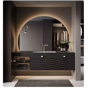 Customized luxury modern smart induction light mirror cabinet integrated seamless basin bathroom cabinet - Product Image 1