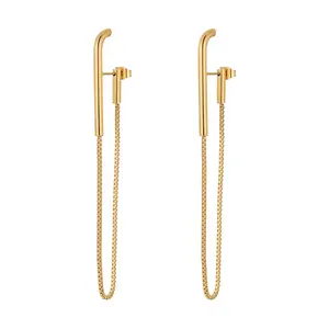 Orecchini pendenti con catena Piercing in acciaio inossidabile placcato oro 18 carati dal Design originale per orecchini regalo per feste da donna E221421