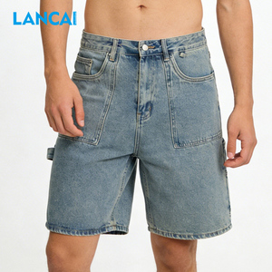 Pantalones cortos de mezclilla Lancai al por mayor, personalizados para hombre, con cremallera, corte holgado, 100% algodón, estilo baggy, para skate. - Product Image 3