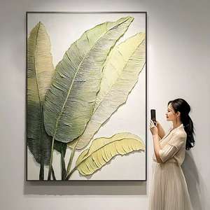 Art mural abstrait en <span class=keywords><strong>toile</strong></span> d'<span class=keywords><strong>huile</strong></span> 3D de style bleu moderne, 100% peint à la main, feuilles vertes, cadre noir, œuvre d'art suspendue - Product Image 2