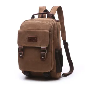 New Multi function retro style unisex shoulder chest pack washed soft canvas backpack