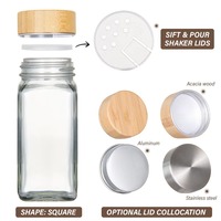 Pot à épices carré en verre 120 ml avec couvercle en bambou, réutilisable et hermétique, pour la cuisine, le barbecue, le sel et le poivre