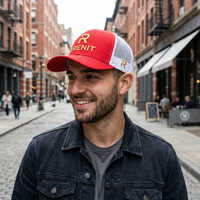 Gorra Trucker de Malla Estructurada Azul Marino y Naranja de Alta Calidad con Bordado 3D Dorado en Relieve, Estilo Urbano de Lujo, Gorra de Béisbol con Caja