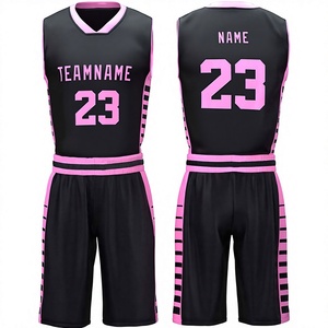 Custom Basketball Jersey Set Black Pink V-Neck Sleeveless Heat-Transfer Printed Polyester Mesh Moisture Wicking Quick Dry - Product Image 1