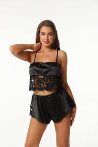 売れ筋シルクのようなVネックキャミソールセット - 超薄レーストリム付きスリープウェア、タイウエスト付きラウンジパンツ、米国倉庫在庫あり、OEM・ODM対応 - Product Image 5