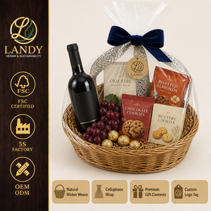 Cesta de <span class=keywords><strong>Vino</strong></span> de Mimbre Tejida Sostenible Premium con Logotipo Personalizado, Cesta de Regalo de Mimbre Hecha a Mano para Navidad o Aniversario - Product Image 1