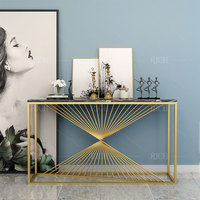 Table d'entrée hall en métal italien au design unique, table luxueuse en marbre, miroir, en acier inoxydable, meuble d'angle