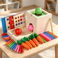 Kotak Aktivitas Kayu Montessori 6 in 1 untuk Balita, Mainan Edukasi Dini, Permainan Latihan Keterampilan Motorik Halus
