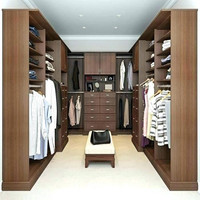 Armoire de chambre à coucher Prima Walk in Closet, armoire moderne en contreplaqué et bois de teck, armoire d'angle avec îlot central