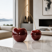Grande statue de cerise en résine, sculpture de fruit moderne, peinte à la main, orange brillant, taille personnalisable, luxe, salon, hall d'hôtel