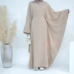 2024 Loriya Damenbekleidung Dubai Abaya Damenkleider mit Innenträger Gürtel Polyester Abaya Damen muslimisches Kleid