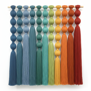 <span class=keywords><strong>Tapisserie</strong></span> murale en macramé contemporaine multicolores avec des glands en laine enveloppés, décoration artistique pour la maison, décoration pour salle à manger - Product Image 4