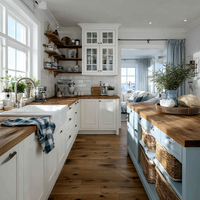 Meubles de cuisine laqués haute brillance sur mesure, îlot en marbre, plan de travail en marbre artificiel, rangement modulaire, éclairage LED, fermeture douce