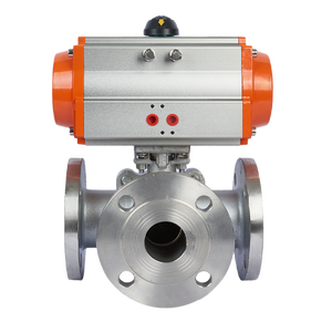 Vanne à boisseau sphérique pneumatique à trois voies à brides en acier inoxydable type T L Q644F-16P, en acier inoxydable 150 CF8 - Product Image 1