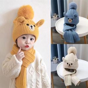 En plein air automne hiver chapeau écharpe ensemble chaud enfants Beanie écharpe ensemble Crochet dessin animé ours Bonnet pour enfant en bas âge garçon fille - Product Image 3