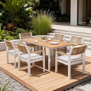Set <span class=keywords><strong>da</strong></span> <span class=keywords><strong>Giardino</strong></span> Moderno e Resistente in Rattan <span class=keywords><strong>con</strong></span> Struttura in Alluminio, <span class=keywords><strong>Cuscini</strong></span> <span class=keywords><strong>per</strong></span> <span class=keywords><strong>Schienale</strong></span>, Piano in Finto Legno e Gambe in Rattan - Product Image 1