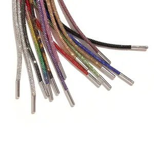 Strass-Schnürsenkel Qualität 3 mm Breite 80-160 cm Diamant runde Schnürsenkel glänzend 12 Farben Seil-Schnürsenkel