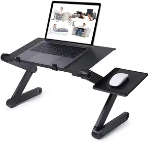 Adjustable height lazy laptop stand foldable metal laptop desktop holder with mouse pad suitable for bed and sofa
