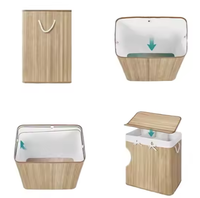 Panier à linge pliable en bambou 3 compartiments couvercle à clipser poignées en coton pour chambre salle de bain buanderie boîtes de rangement bacs