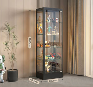 ארון תצוגה זכוכית שחורה 5 שכבות עם דלתות ספרים 4-מדף עבור אספנות מקום אחסון זכוכית סלון - Product Image 5