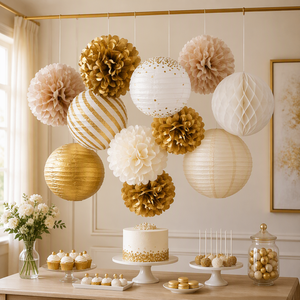 Ensemble de décorations suspendues florales en papier en forme de boules de nid d'abeille roses pour anniversaire, mariage, décoration de fond - Product Image 5