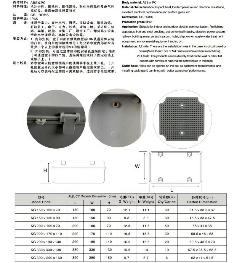 Fielect IP65 Waterproof ABS Junction Box – Hinged Shell Cover, 300x200x160mm (11.81” X 7.87” X 6.30”), Electrical Project Enclosure, Dustproof & Splashproof, Indoor/Outdoor