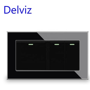 Delviz強化クリスタルガラススイッチパネル、AC 110V〜250Vスクエア16Aパワーコントローラー、<span class=keywords><strong>3</strong></span>ギャング2ウェイプッシュボタンウォールランプスイッチ - Product Image 3